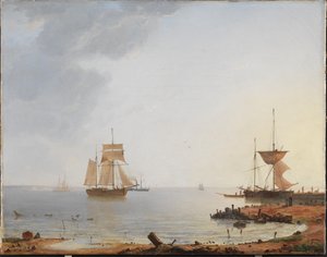 Schiffe vor der Küste von Seeland. Morgen