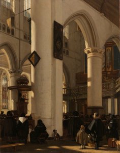 Innenraum einer protestantischen, gotischen Kirche während eines Gottesdienstes