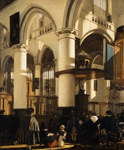 Die alte Kirche, Delft, mit Kirchgängern, die einer Predigt zuhören, 1669