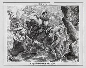 Prinz Eugen von Savoyen und die österreichische Armee überqueren die Alpen