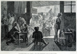 Eine Gruppe von Frauen vor einer Bar, die für Frauen verboten ist, singt Hymnen gegen Alkoholismus. von Emile Antoine Bayard