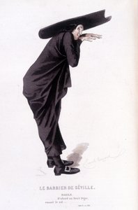 Gesamtwerk von Beaumarchais (1732-1799) von Edouard Fournier. Zeichnung von Emile Bayard. Ed. Laplace, Sanchez et Cie, Paris 1876. Dies ist Bazile in „Der Barbier von Sevilla“
