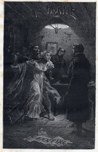 Monsieur Madeleine kommt Fantine bei ihrer Verhaftung durch Javert zu Hilfe - Illustration von Emile Bayard (1837-1891) für „Les Misérables - Erste Partie: Fantine“ von Victor Hugo (1802-1885) 1862 von Emile Antoine Bayard
