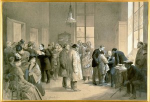 Patienten, die von tollwütigen Hunden gebissen wurden, werden im Labor der Ecole Normale, Paris, gegen Hydrophobie geimpft von Emile Antoine Bayard