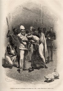 Der Blutaustausch zwischen König Rionga und Sir Baker, nach dem Trinken einer großen Menge Bananenwein und einer Nacht des Wachens und Fastens, findet die Zeremonie statt, jeder schneidet sich abwechselnd in den Unterarm und trinkt einen Tropfen Blut, dann von Emile Antoine Bayard