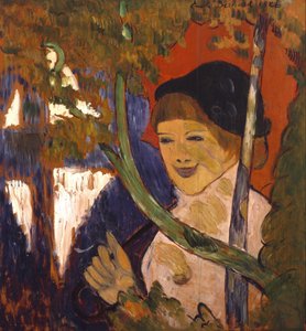Bretonisches Mädchen mit rotem Regenschirm