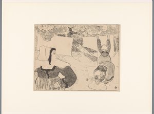 Drei bretonische Frauen hängen die Wäsche auf von Emile Bernard