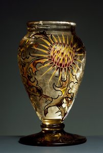 Rauchglasvase mit Emailverzierungen, ca. 1890, Nancy, Frankreich von Emile Galle