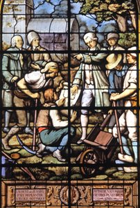 Jussieu pflanzt die Schule der Botanik neu, ca. 1885 (Buntglas)