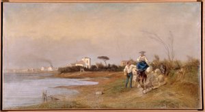 Bauern von Martigues auf dem Weg zum Spaziergang, Gemälde von Emile Loubon (1809-1863) 19. Jahrhundert