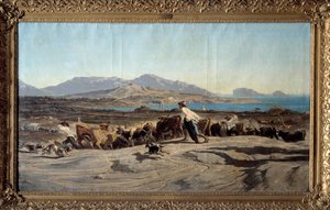Ansicht von Marseille von den Aygalades aus, ein Tagesausflug Im Vordergrund junge Hirten mit der Herde. Gemälde von Emile Loubon (1809-1863) 1853 Marseille. Museum der Schönen Künste