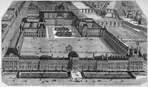 Gesamtansicht des Louvre in Paris, aufgenommen vom Tuileriengarten von Emile Theodore Therond