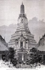 Portal der Großen Wat-Chan-Pagode, Bangkok. Zeichnung von Thérond
