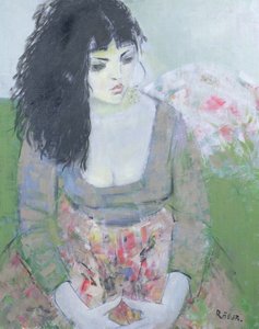 Indischer Ohrring (dunkelhaariges Mädchen in Grün) von Endre Roder