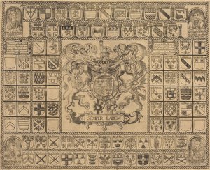 Wappen mit Eckporträts von Heinrich VII, Heinrich VIII, Edward VI und Maria von English 16th Century