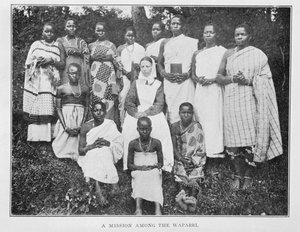 Eine Mission unter den Waparri, aus In Wildest Africa: the record of hunting and exploration trip through Uganda, Victoria Nyanza, the Kilimanjaro region and British East Africa, von Peter MacQueen, 1910