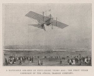 Ein lenkbares Luftschiff von vor achtundfünfzig Jahren, die erste Dampfkarosse der Aerial Transit Company