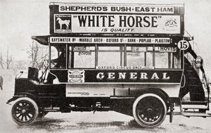 Ein Omnibus, ca. 1910, aus Die Geschichte von fünfundzwanzig Jahren, veröffentlicht 1935 von English Photographer