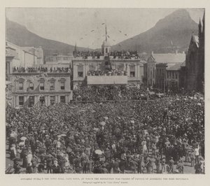 Versammlung vor dem Rathaus von Kapstadt, bei der die Resolution zur Annexion der Burenrepubliken verabschiedet wurde von English Photographer