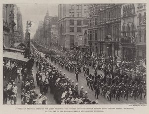 Australischer Gedenkgottesdienst für Königin Victoria, die kaiserliche Ehrenwache marschiert die Collins Street in Melbourne entlang auf dem Weg zum Gedenkgottesdienst im Ausstellungsgelände von English Photographer