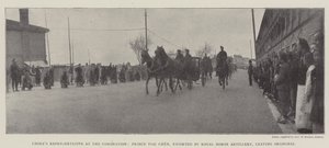 Chinas Vertreter bei der Krönung, Prinz Tsai Chen, eskortiert von der Royal Horse Artillery, verlässt Shanghai
