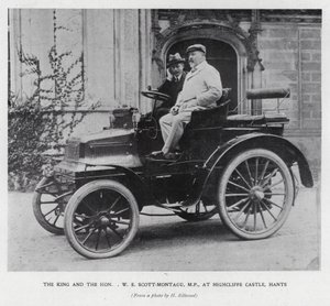 König Edward VII. mit dem Abgeordneten W. E. Scott-Montagu im Highcliffe Castle, Hampshire von English Photographer