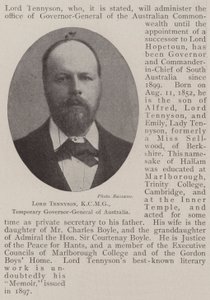 Lord Tennyson, KCMG, vorübergehender Generalgouverneur von Australien von English Photographer