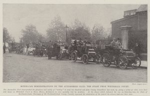 Motorwagen-Demonstrationen des Automobilclubs, der Start vom Whitehall Court von English Photographer