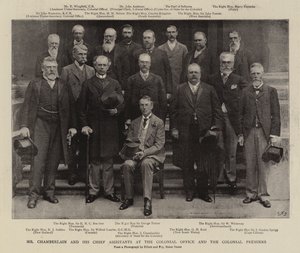 Mr. Chamberlain und seine Hauptassistenten im Kolonialamt und die Kolonialpremiers von English Photographer