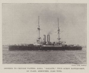 Befehl nach chinesischen Gewässern, HMS Goliath, Doppelschrauben-Schlachtschiff, 1. Klasse, gepanzert, 12.950 Tonnen von English Photographer