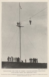 Vorsichtsmaßnahmen bei Sturm, Küstenwächter üben Lebensrettung mit dem Breeches Buoy von English Photographer