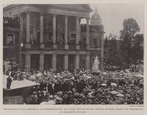 Proklamation von König Edward VII in Pietermaritzburg, Sir Walter Hely-Hutchinson, scheidender Gouverneur, liest die Proklamation im Parlamentsgebäude von English Photographer