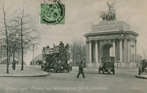 Quadriga Frieden auf dem Wellington Arch in London. Postkarte gesendet im Jahr 1913