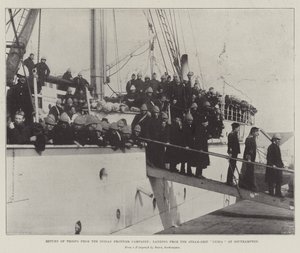 Rückkehr der Truppen von der indischen Grenzkampagne, Landung vom Dampfschiff Nubia in Southampton von English Photographer