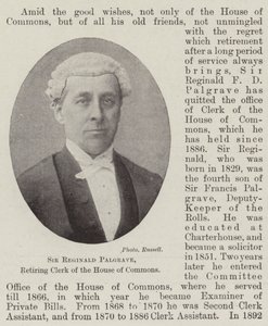 Sir Reginald Palgrave, scheidender Sekretär des House of Commons von English Photographer