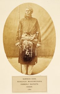 Sumneus Khan, Ranghur Mahomedaner, ehemals Rajpoots, Hissar, aus Die Völker Indiens, von J. Forbes Watson, veröffentlicht 1868 von English Photographer