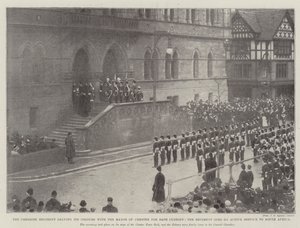 Das Cheshire Regiment übergibt seine Farben dem Bürgermeister von Chester zur sicheren Verwahrung, das Regiment geht in den aktiven Dienst nach Südafrika von English Photographer