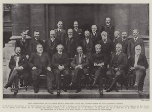 Die Konferenz der Kolonialpremierminister mit Mr. Chamberlain im Kolonialamt von English Photographer