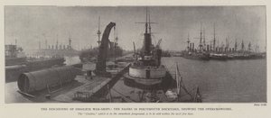 Die Ausmusterung veralteter Kriegsschiffe, die Becken in der Werft von Portsmouth, die Überfüllung zeigend von English Photographer