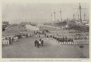 Die Frühparade der Matrosen des Portsmouth Depots, Captain Hammet und Offiziere in der Mitte von English Photographer