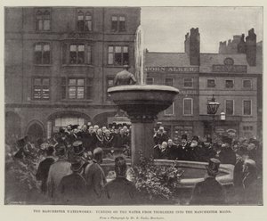 Die Manchester Wasserwerke, das Wasser von Thirlmere in die Manchester Hauptleitungen einschalten