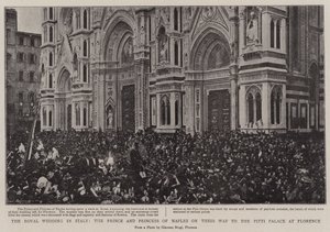 Die königliche Hochzeit in Italien, der Prinz und die Prinzessin von Neapel auf dem Weg zum Pitti-Palast in Florenz von English Photographer