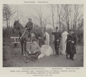 Wo vier Länder aufeinandertreffen, Vertreter von Deutschland, Belgien, Holland und neutralem Gebiet an der Grenze von English Photographer