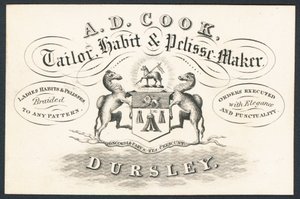 A D Cook, Schneider, Kostüm- und Pelzmäntelmacher, Visitenkarte von English School