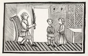 Ein Vater und seine Söhne, Illustration aus Chap-books des achtzehnten Jahrhunderts von John Ashton, veröffentlicht 1882 von English School