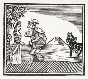 Ein Gentleman geht zu Mutter Bunch zur Beratung, Illustration aus Chap-books of the Eighteenth Century von John Ashton, veröffentlicht 1882 von English School