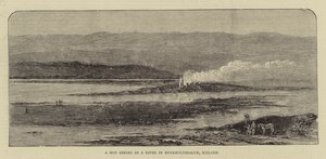 Eine heiße Quelle in einem Fluss in Reykholtsdalur, Island (Stich) von English School