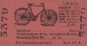 Eine Saisonkarte der London, Midland and Scottish Railway für Reisen mit einem Fahrrad (Lithografie)