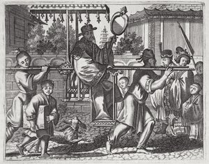 Ein Mandarin in einer Sänfte, Illustration aus einer Beschreibung der Gesandtschaften nach China, 1690