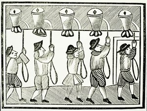 Ein Geläut von Kirchenglocken, aus einer Sammlung von Broschüren über Esoterik, ca. 16. Jahrhundert von English School